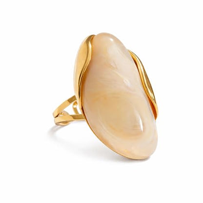 Mchic Colorful Chunky Statement Ring for Women: Boho Large Oval Acrylic Finger Ring Stainless Steel Adjustable Beach Summer Y2K Handmade Jewelry Gift for Women - color: Beige