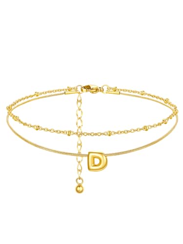 ChainsProMax Initial Ankle Bracelets for Women, Waterproof Anklets Bracelet Adjustable Summer Beach Women Foot Jewelry, Stainless Steel/Gold Plated-Send Gift Box/Letter A-Z - color: Gold Plated-D