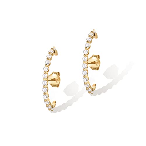 PAVOI 14K Gold Plated 925 Sterling Silver Post Minimalist Suspender Ear Cuff Earrings for Women | Wrap Earlobe Studs - style: Round CZ