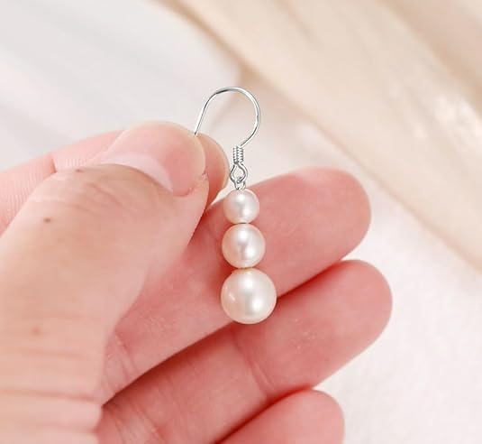 Faux Pearl Earrings for Women Dangling Sterling Silver Dangle Drop Earrings for Bridesmaids Bride 8/10/12mm