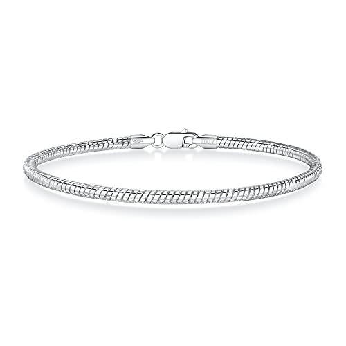 BRIJEWNES 3MM Sterling Silver Round Snake Chain Bracelet 925 Silver Link Chain Bracelet for Men