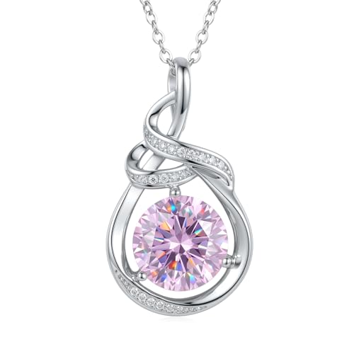 Teardrop Birthstone Necklace for Women 14K Gold/White Gold Elegant Ribbon Pendent Anniversary Love Birthday Gifts for Mom Women, 18"+2" Inches - color: White Gold-10-Oct Birthstone