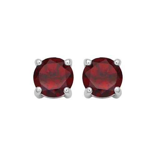 Amazon Essentials Sterling Silver Round Birthstone Stud Earrings - color: Red Garnet, January