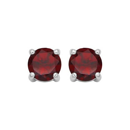 Amazon Essentials Sterling Silver Round Birthstone Stud Earrings - color: Red Garnet, January