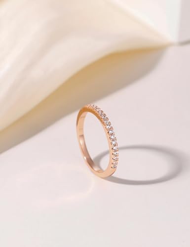 EAMTI 2mm Wedding Band Cubic Zirconia Half/Full Eternity Stackable Brass Engagement Ring Size 3-13 - color: Half-Eternity-Rose Gold