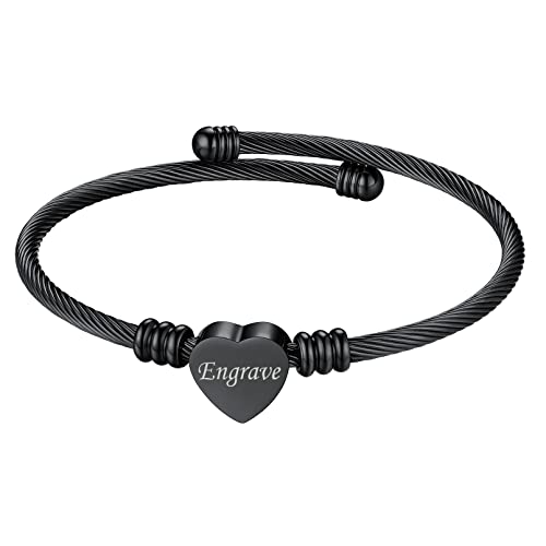 Custom4U Personalized Cuff Bracelets for Women Custom Name Bangle Bracelet | Inspirational Words Text Any Message Engraved Memory Jewelry Customized Gifts for Women BFF (Gift Box) - color: 5.2-Black Color