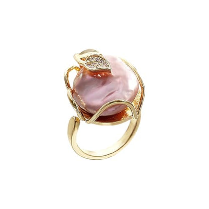 GIGB PBDK Gold Plated Baroque Pearl Ring for Women Fashion Chunky Irregular Pearl Knuckle Statement Ring Minimalist Promise Ring Bridal Wedding Charm Jewelry - color: Gold2