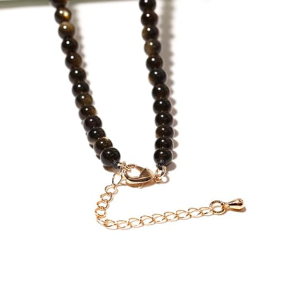 Simple 4mm Gemstones and Crystals Choker Necklace Unisex 16"-18" | Necklaces for Women Men, Adjustable, 40-45 cm Chain Length, Handmade, Spiritual Gemstones, Positive Energy, Daily Wear - style: Golden Obsidian