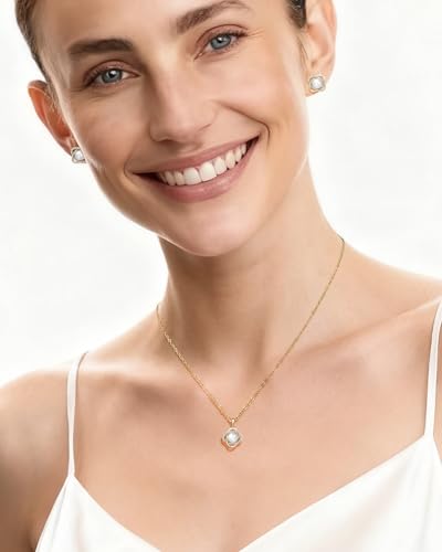 14K Gold Plated and Silver Pearl Jewelry Set for Women - Matching Pearl Necklace and Earring Set with Wrapped Design, June Birthstone Jewelry Set for Gift - color: Gold