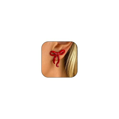 Bow Earrings Red Earrings for Women Dangle Cute Earrings Red Stuff Jewelry Outfits Accessories Gifts for Girls - color: A9:red bow earrings