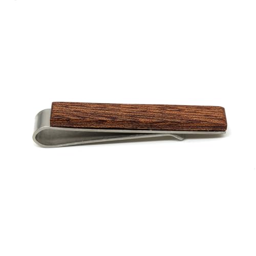 STJARNA Wood Tie Clip Brown 2inch Stainless Steel Tie Bar Handmade Jewelry - style: Dark Brown