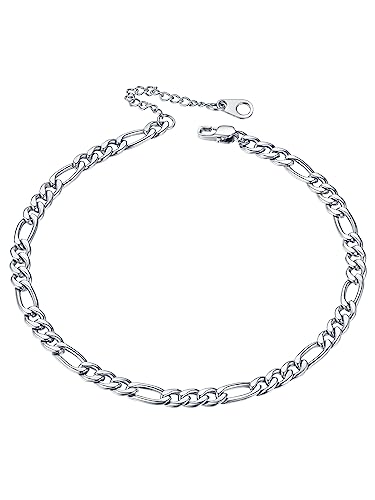 FaithHeart Waterproof Ankle Bracelets for Women, 1/2/3Pcs Non Tarnish Stainless Steel Layered Anklet Set Paperclip Figaro Cuban Link Chain Dainty Summer Beach Jewelry Gift Adjustable Size - style: g.Figaro - Silver