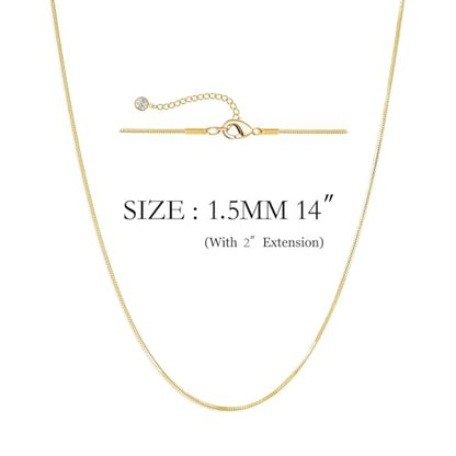 NECOCY 14K Gold Plated Necklaces for Women, Dainty Gold Herringbone Choker Necklace Thin Layered Snake Chain Jewelry for Gifts - color: 1.5MM 14"-GD Herringbone Necklace