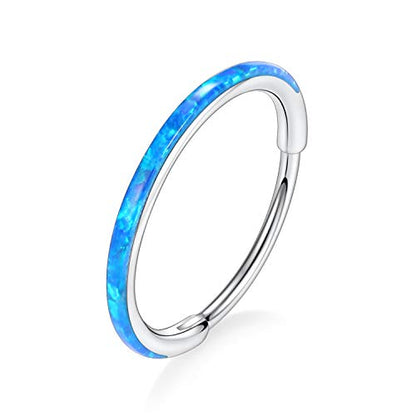 AROWRO Nose Rings Hoops with Opal Hinged Nose Rings for Women Surgical Steel Septum Rings 16G 18G 20G Conch Helix Daith Piercing Jewelry Diameter 6mm-12mm - color: Silver&Blue Opal, size: 20G(0.8mm)-10mm