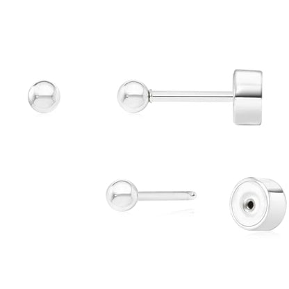 Sweetkiki Threadless Flat Back Earrings, 14K Gold Plated Ball Stud Earrings Hypoallergenic | Cartilage Earring | Helix Piercing Jewelry | Tragus Piercing Jewelry | Push in Flatback Earrings for Women Men - color: Silver, size: 2 Millimeters