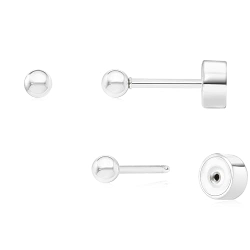 Sweetkiki Threadless Flat Back Earrings, 14K Gold Plated Ball Stud Earrings Hypoallergenic | Cartilage Earring | Helix Piercing Jewelry | Tragus Piercing Jewelry | Push in Flatback Earrings for Women Men - color: Silver, size: 2 Millimeters