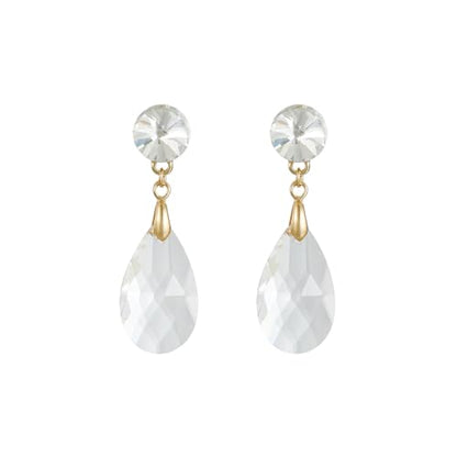 Round and Teardrop Crystal Stud Dangle Earrings Hypoallergenic Gold Plated Birthstone Drop Earrings Trendy Evening Prom Pageant Jewelry Gift for Women - color: clear