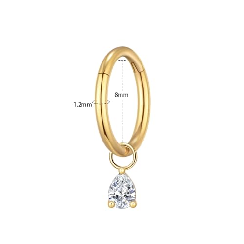 Ourania 16G Gold Stainless Steel Zircon Dangle Huggie Hoop Rook Piercing Helix Hoop Earring Tragus Hoop Cartilage Piercing for Women - color: Triangle Gold 2PCS, size: 1.2*8mm 2pcs