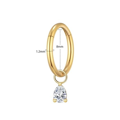 Ourania 16G Gold Stainless Steel Zircon Dangle Huggie Hoop Rook Piercing Helix Hoop Earring Tragus Hoop Cartilage Piercing for Women - color: Triangle Gold 2PCS, size: 1.2*8mm 2pcs