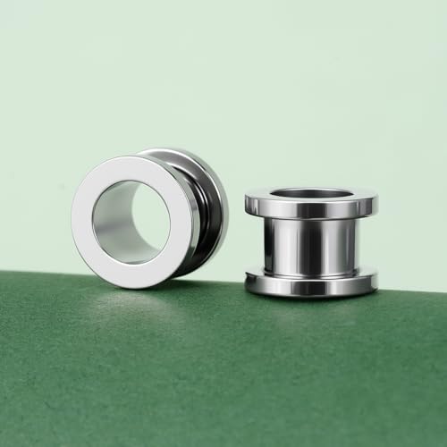 TBOSEN Precise Dimensions Stainless Steel Set Double|Single Flare Tunnel Screw Gauge Ear Expander Stretching Kit Piercing Mixed Size - color: Silver-Screw Fit, size: 1.6-10mm(14G-00G)