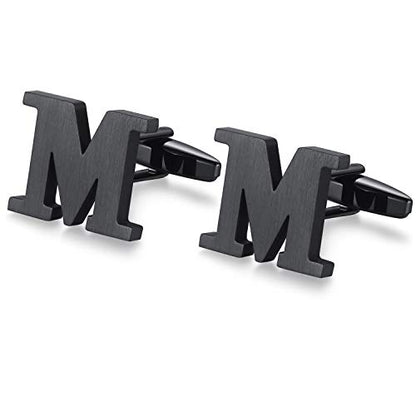 HONEY BEAR Initial Letter Cufflinks for Men Wedding Business | Personalized, Tarnish-Resistant, Steel-Plated Copper Base, Gift Box, for Groomsmen, Father, Husband, Anniversary - style: M Black