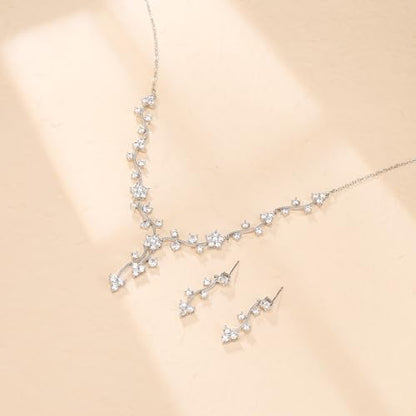 Crysdue Women's Wedding Bridal Jewelry Set for Brides Bridesmaids Cubic Zirconia Flower Leaf Vine Necklace Dangle Earrings for Prom Party - style: 32-silver