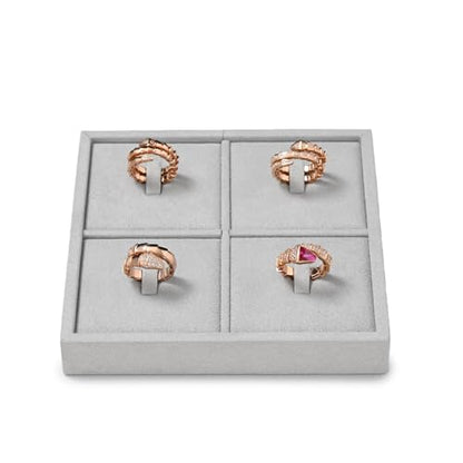 Microfiber 4 Slots Jewelry Ring Display Tray | Rings Display Organizer Tray Gray - size: 5.51" x 5.51" x 0.78"
