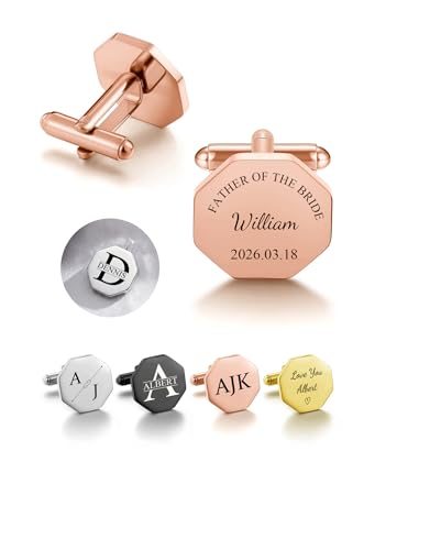 PiercingJ Custom Cufflinks for Men, Personalized Monogram Cufflinks for Groomsmen, Personalized Initial Cuff Links Wedding Gifts for Groom, Groomsmen, Father of Bride, Best Men Husband Dad - color: rose gold
