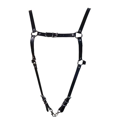 Mens Black Leather Armors Suspenders Shoulder Strap Body Chest Harness Chain Belt Adjustable Gay Punk Clubwear Costume - color: Black1