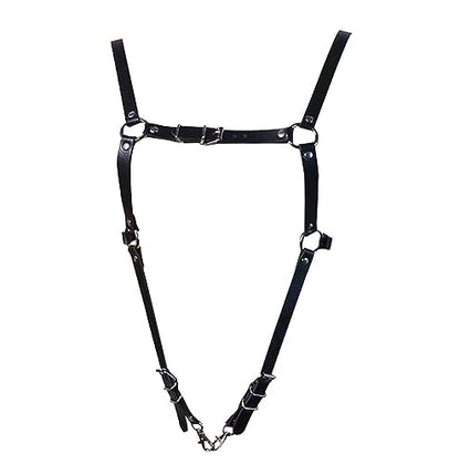 Mens Black Leather Armors Suspenders Shoulder Strap Body Chest Harness Chain Belt Adjustable Gay Punk Clubwear Costume - color: Black1