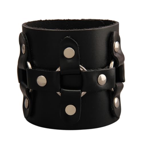 GelConnie Leather Cuff Bracelet for Men Women Wide Leather Wristband Thick Viking Mens Leather Bracelets Gothic Wrist Band Vintage Rock Wristband - style: Leather Wrap Cuff