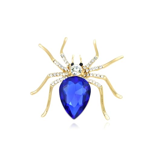 Halloween Spider Crystal Pins for Women Men Vintage Gold Plated Sapphire Blue Red Rhinestone Spider Lapel Pin Gothic Punk Style Reptile Animal Brooch Halloween Party Jewelry Gifts - color: blue-2
