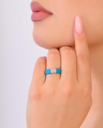 Rinfit Silicone Ring with Metal Plate & CZ for Women | AAAAA Grade Cubic Zirconia Stones, Flexible Rubber Wedding Band, Comfortable Fit, Engagement Ring for Her, Patented Design - color: Pack D: Ocean and Rose Gold