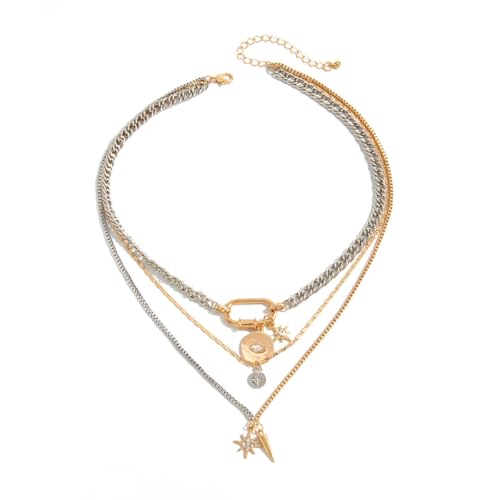 Gold Layered Necklace for Women Chunky Stacked Chain Link Paperclip Evil Eye Necklace Trendy Punk Jewelry - color: Silver B