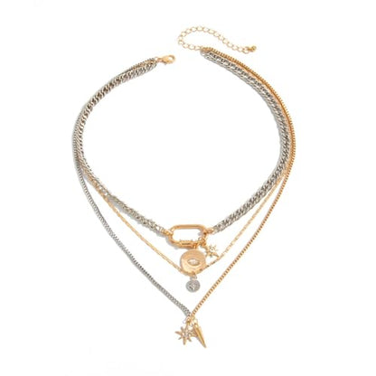 Gold Layered Necklace for Women Chunky Stacked Chain Link Paperclip Evil Eye Necklace Trendy Punk Jewelry - color: Silver B