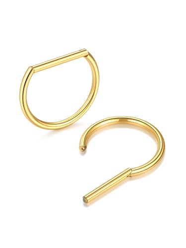 Oveta Titanium D Shaped Nipple Rings 14G for Nipple Piercing Jewelry Higned Segment Clicker Cartilage Hoop Earring 12mm 14mm 16mm for Women Men, Silver/Gold/Black, 2PCS - color: Gold No CZ, size: 12mm Bar
