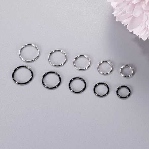 10Pcs 18G 20G Surgical Steel Nose Rings Hoops for Women Men Hinged Seamless Clicker Nose Hoops Cartilage Helix Tragus Daith Sleeper Earrings Hoop Hypoallergenic Nose Piercing 6/7/8/9/10MM - color: silver and black, size: 20G