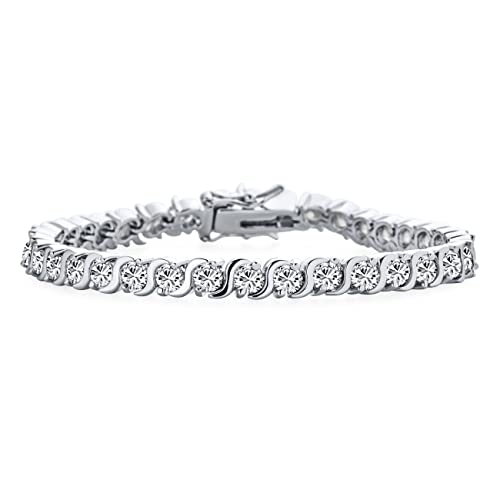 Classic 20CTW CZ Round Solitaire Wave S-Link Tennis Bracelet Silver Plated