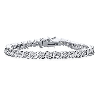Classic 20CTW CZ Round Solitaire Wave S-Link Tennis Bracelet Silver Plated