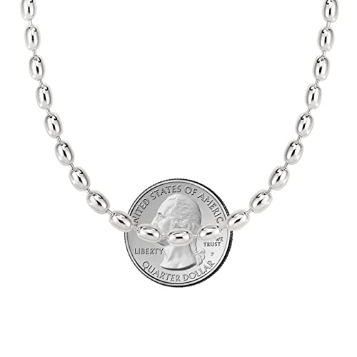 Savlano 925 Sterling Silver Oval Rice Bead Strand Chain Necklace For Women - Made in Italy Comes With a Gift Box - style: 4MM