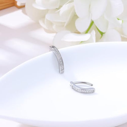 Clicker Belly Button Ring Hoop Belly Button Ring 14G Navel Ring | Surgical stainless steel hinged belly button ring for belly button piercing, navel body jewelry for women and men - color: CZ-Silver