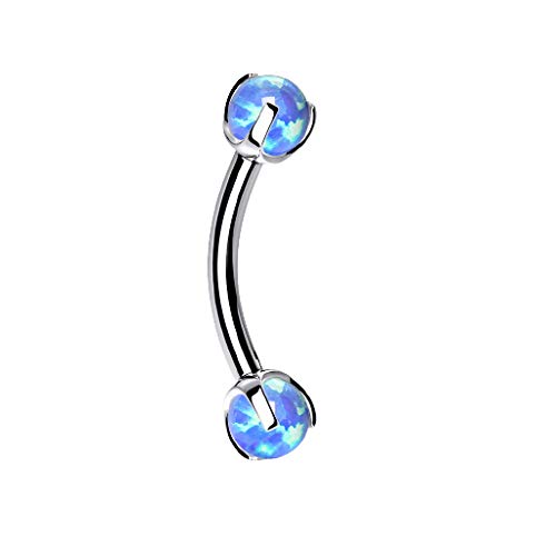 Pierced Owl - 16GA Stainless Steel Internally Threaded Claw Set Synthetic Opals Eyebrow Curved Barbell - style: Steel/Opal Blue