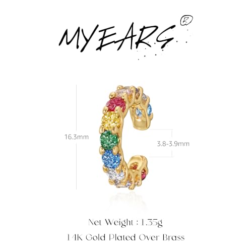 Gold Ear Cuff for Women Non Piercing | Cuff Earrings, 14K Gold Plated, Colorful Cubic Zirconia Pave, Pearl, Clover, Cartilage Earrings Trendy Jewelry, Single - color: Rainbow