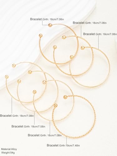 7 Pcs Gold Bangle Bracelets Multi Layer Stackable Cuff Bracelet Set Trendy Elegance Charms Non Tarnish Minimalist Textured Boho Jewelry for Women - color: Gold