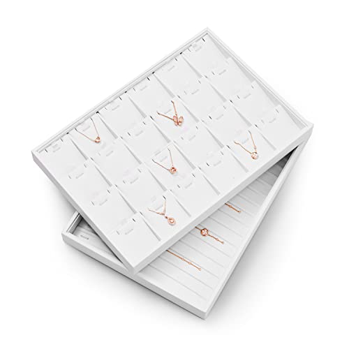 White PU Leather 24 Grid Jewelry Necklace Display Tray | 24 compartment tray with removable insert, stackable, organizes necklace pendants for home storage & retail showcase - size: 24 Grid with insert