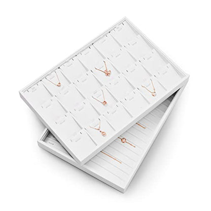 White PU Leather 24 Grid Jewelry Necklace Display Tray | 24 compartment tray with removable insert, stackable, organizes necklace pendants for home storage & retail showcase - size: 24 Grid with insert