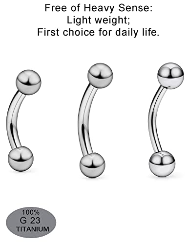 14G 16G Eyebrow Piercing Jewelry G23 Titanium Curved Barbell Eyebrow Ring Vertical Labret Lip Jewelry Rook Daith Earrings Piercing Jewelry for Women Men 6mm 8mm 10mm 12mm 14mm 16mm - color: 14G,8mm-10mm-12mm