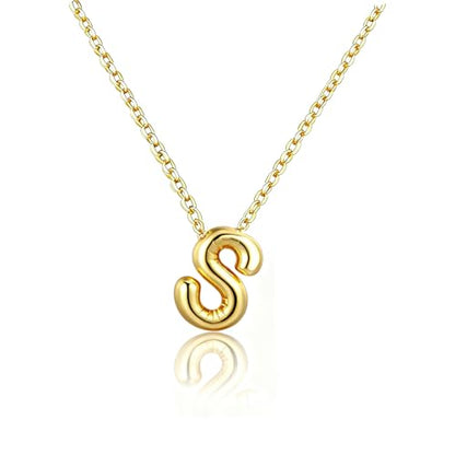 Gold Initial Necklace for Teen Girls Women Letter necklaces Jewelry Gifts | Gifts for Girls Women, Teen Girl Gifts Trendy Stuff, Bubble Letter Pendant Necklace - style: S