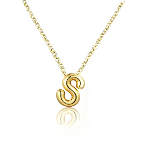 Gold Initial Necklace for Teen Girls Women Letter necklaces Jewelry Gifts | Gifts for Girls Women, Teen Girl Gifts Trendy Stuff, Bubble Letter Pendant Necklace - style: S
