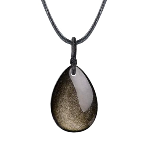 Teardrop Gemstone Necklaces for Women, Healing Crystal Pendant Necklace Birthstone Jewelry for Women - color: Gold Sheen Obsidian